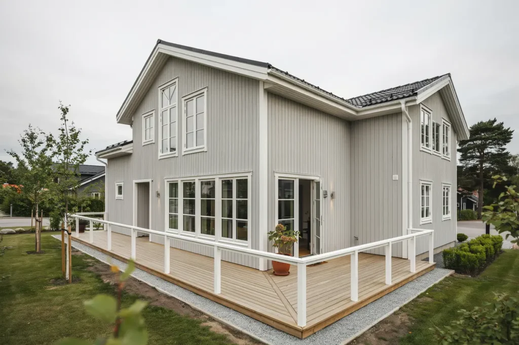 nybyggd veranda runt villa i smo nyn shamn